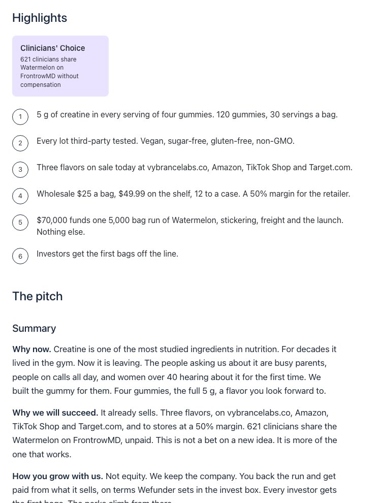 Highlights and pitch from the sample page